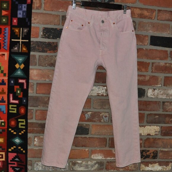 Levi's 501 Pastel Light Pink Button Fly Denim Straight Leg Jeans W28, L26 - Picture 2 of 7